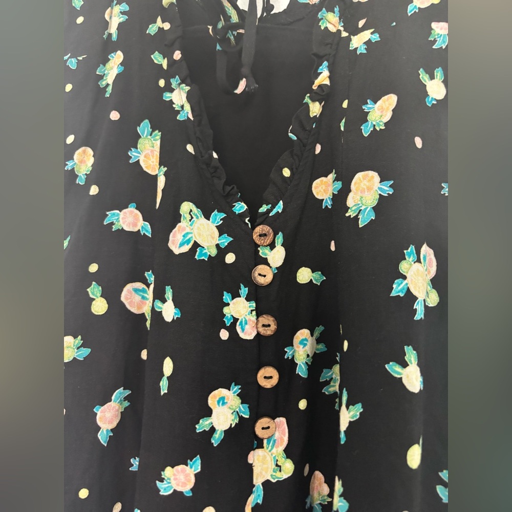 FREE PEOPLE BLACK FLORAL RUFFLE MINI DRESS SZ SMALL - Picture 9 of 10